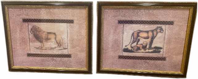 Photo 1 of 2-FRAMED GOLD AND BROWN LION PRINT ARTWORK 21 1/2“ X 18“