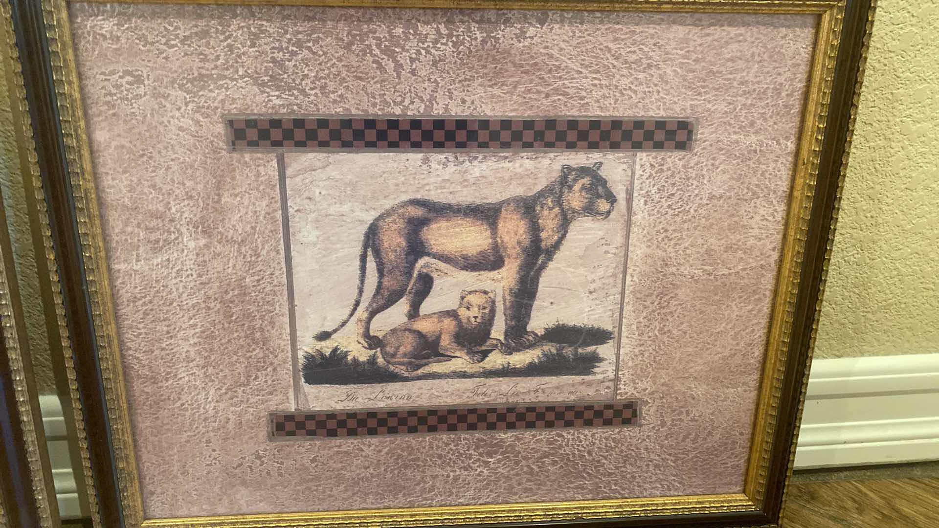 Photo 1 of 2-FRAMED GOLD AND BROWN LION PRINT ARTWORK 21 1/2“ X 18“