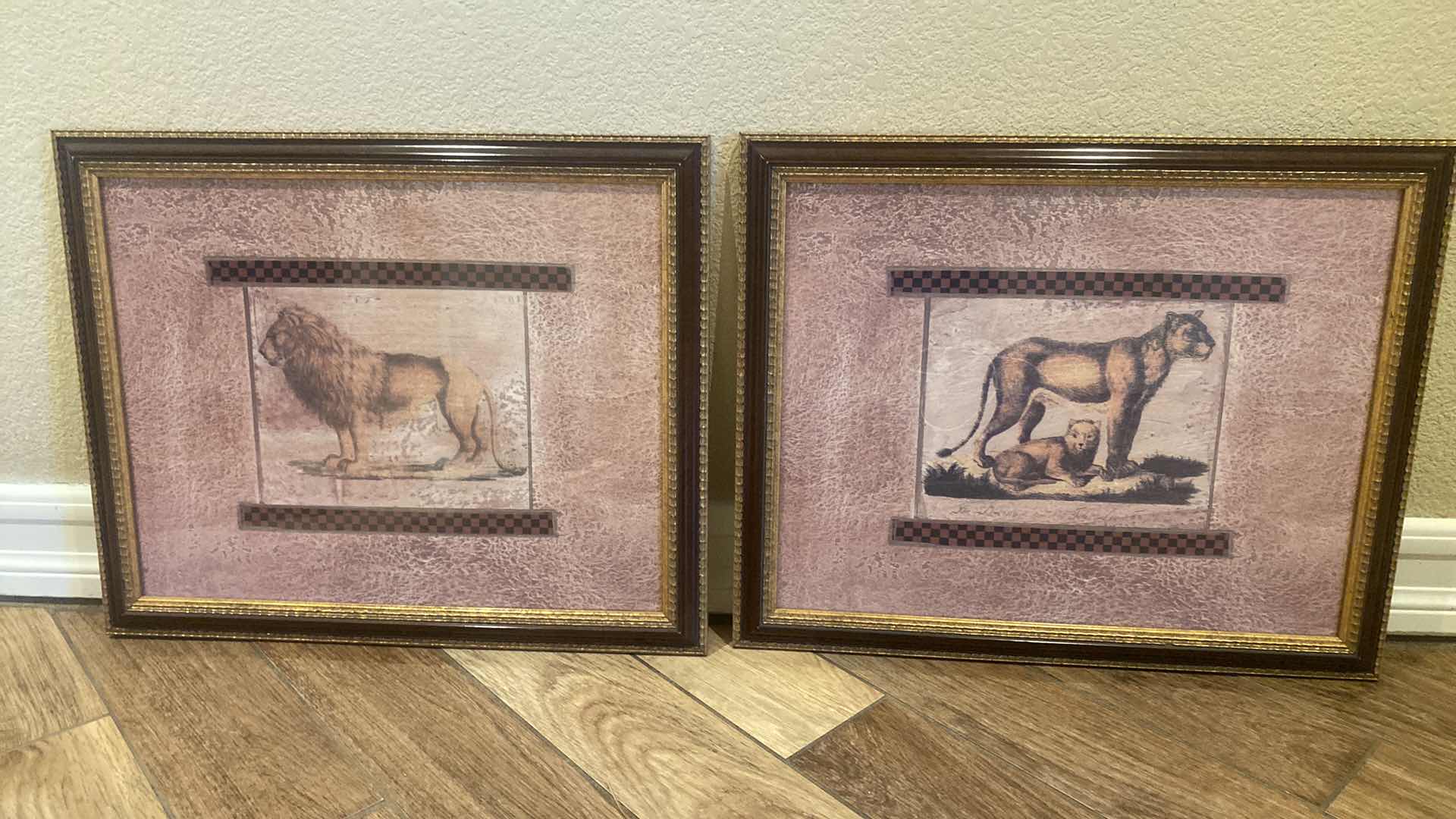 Photo 1 of 2-FRAMED GOLD AND BROWN LION PRINT ARTWORK 21 1/2“ X 18“