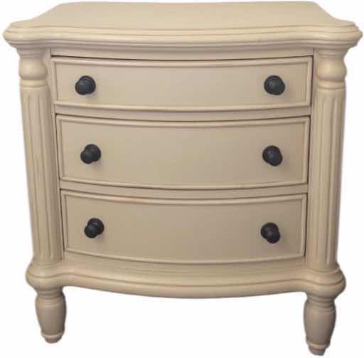 Photo 1 of PAIR OF CHRIS MADDEN HOME CREAM COLORED WOOD THREE DRAWER NIGHTSTANDS UNMARKED 28” X 15 1/2” H29”