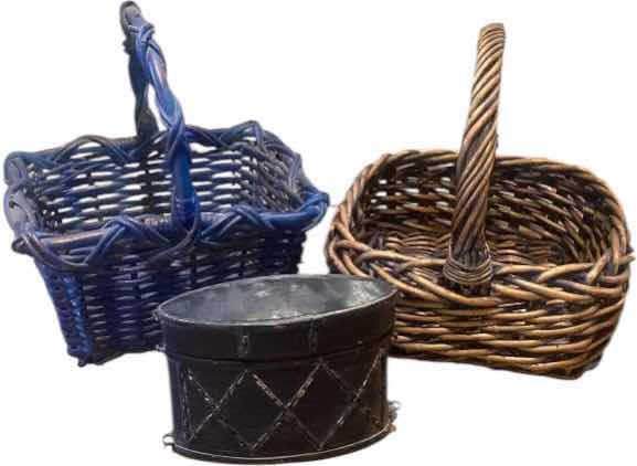 Photo 1 of TWO BASKETS AND WOOD DECOR BOX