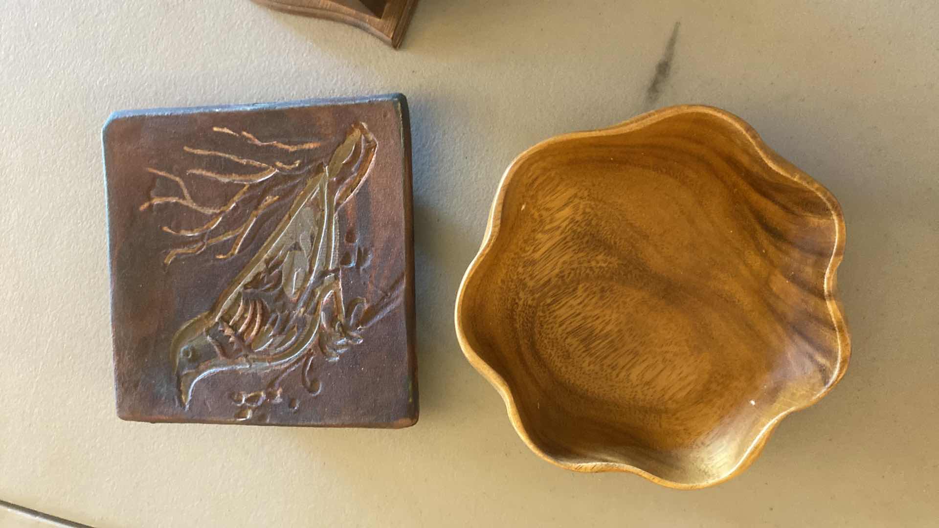 Photo 1 of SMALL WOOD BOWL COASTERS, AND 4 INCH DISH