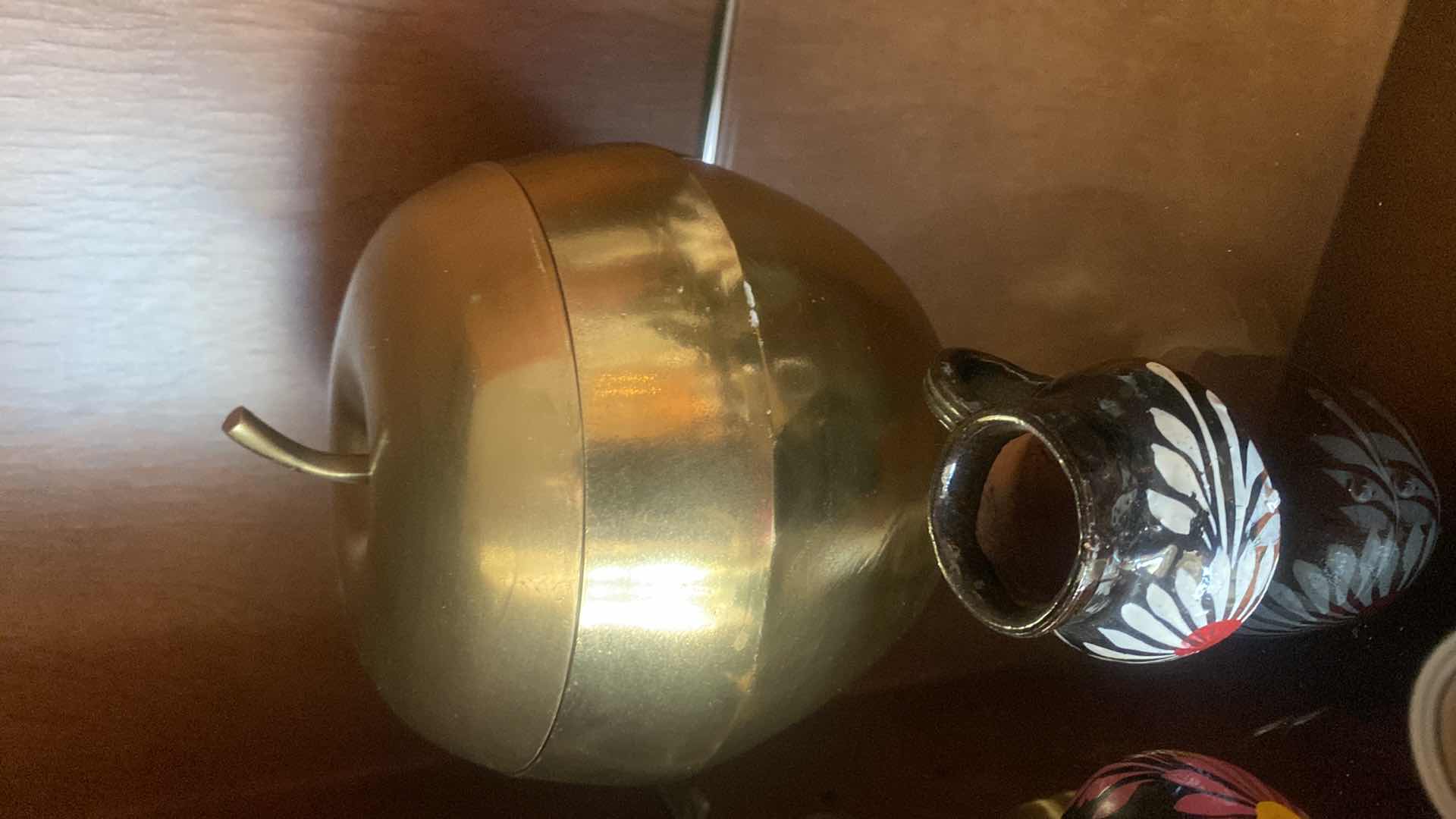 Photo 1 of BRASS APPLE WITH LID AND SMALL BOWL AND TWO SMALL CERAMIC PICTURES LARGEST 4 1/2“ X 5“