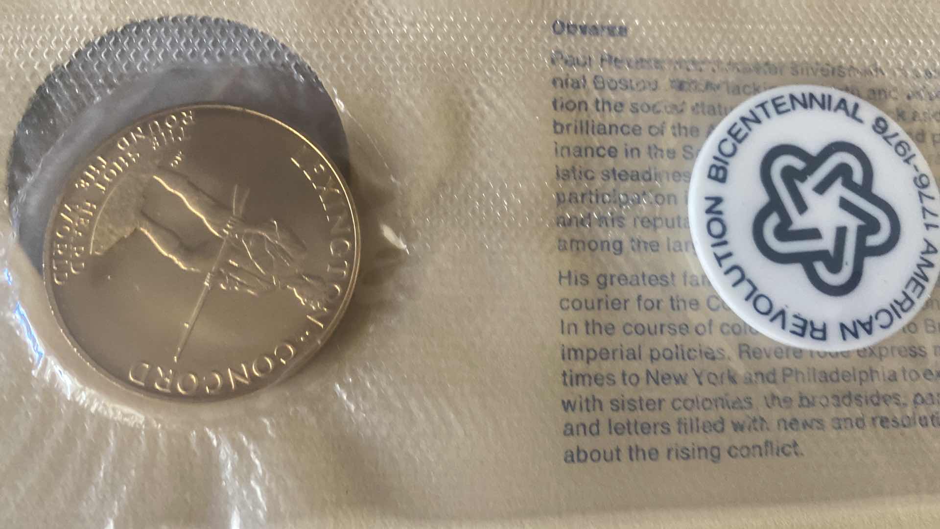Photo 1 of 2-1975 BICENTENNIAL FIRST DAY COVER COMMEMORATIVE MEDAL AND STAMPS PAUL REVERE