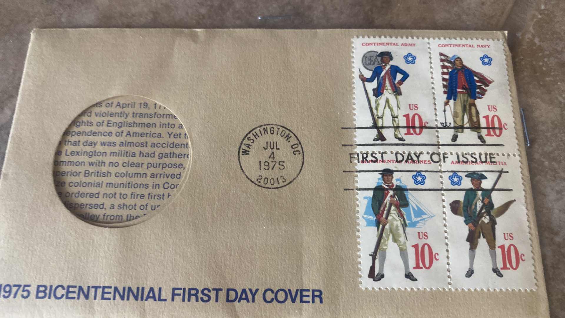 Photo 1 of 2-1975 BICENTENNIAL FIRST DAY COVER COMMEMORATIVE MEDAL AND STAMPS PAUL REVERE