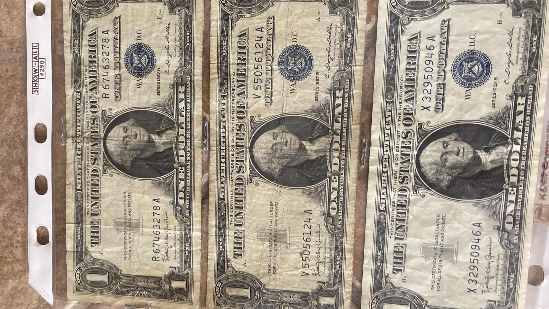 Photo 1 of 22-VINTAGE 1957 CIRCULATED SILVER CERTIFICATES ONE DOLLAR BILLS