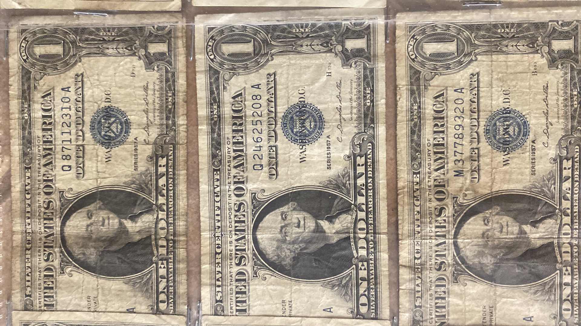 Photo 1 of 22-VINTAGE 1957 CIRCULATED SILVER CERTIFICATES ONE DOLLAR BILLS