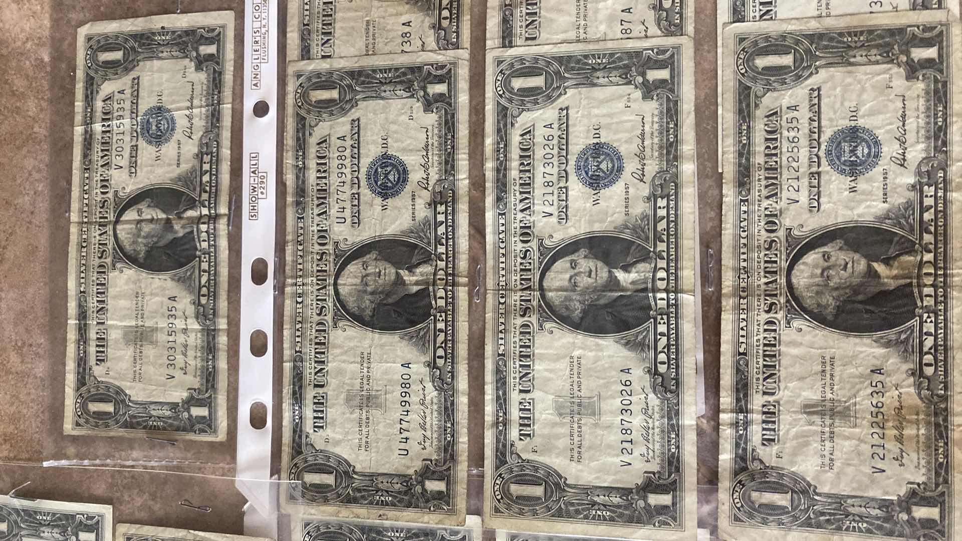 Photo 1 of 19-VINTAGE 1957 CIRCULATED SILVER CERTIFICATES ONE DOLLAR BILLS