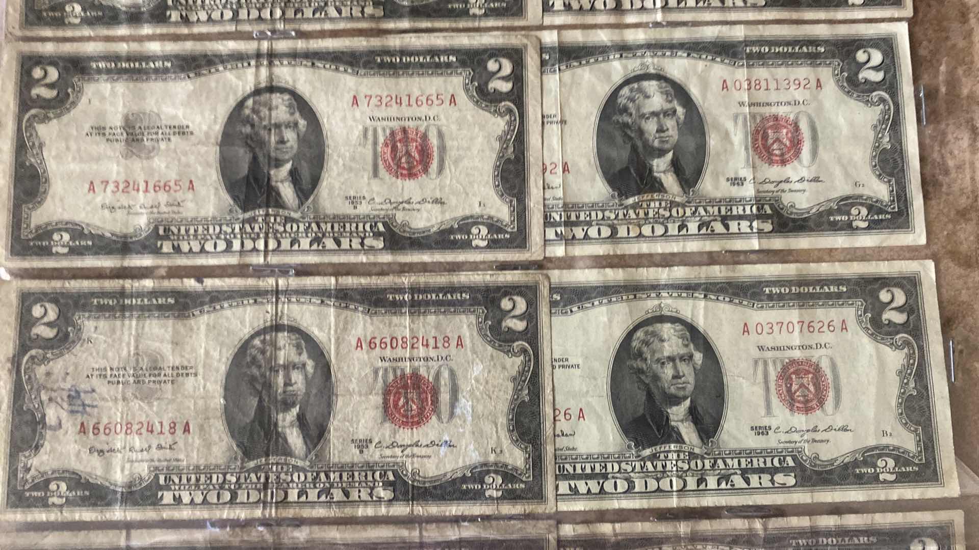 Photo 1 of 18-VINTAGE 1953 CIRCULATED $2 DOLLAR BILLS