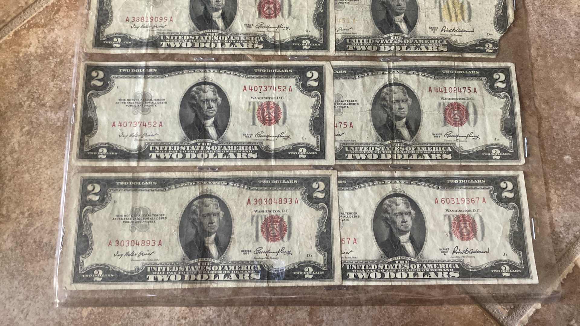 Photo 1 of 18-VINTAGE 1953 CIRCULATED $2 DOLLAR BILLS