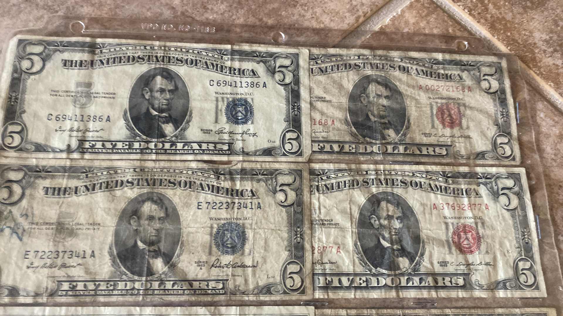 Photo 1 of 7-VINTAGE 1953 FIVE DOLLAR BILLS