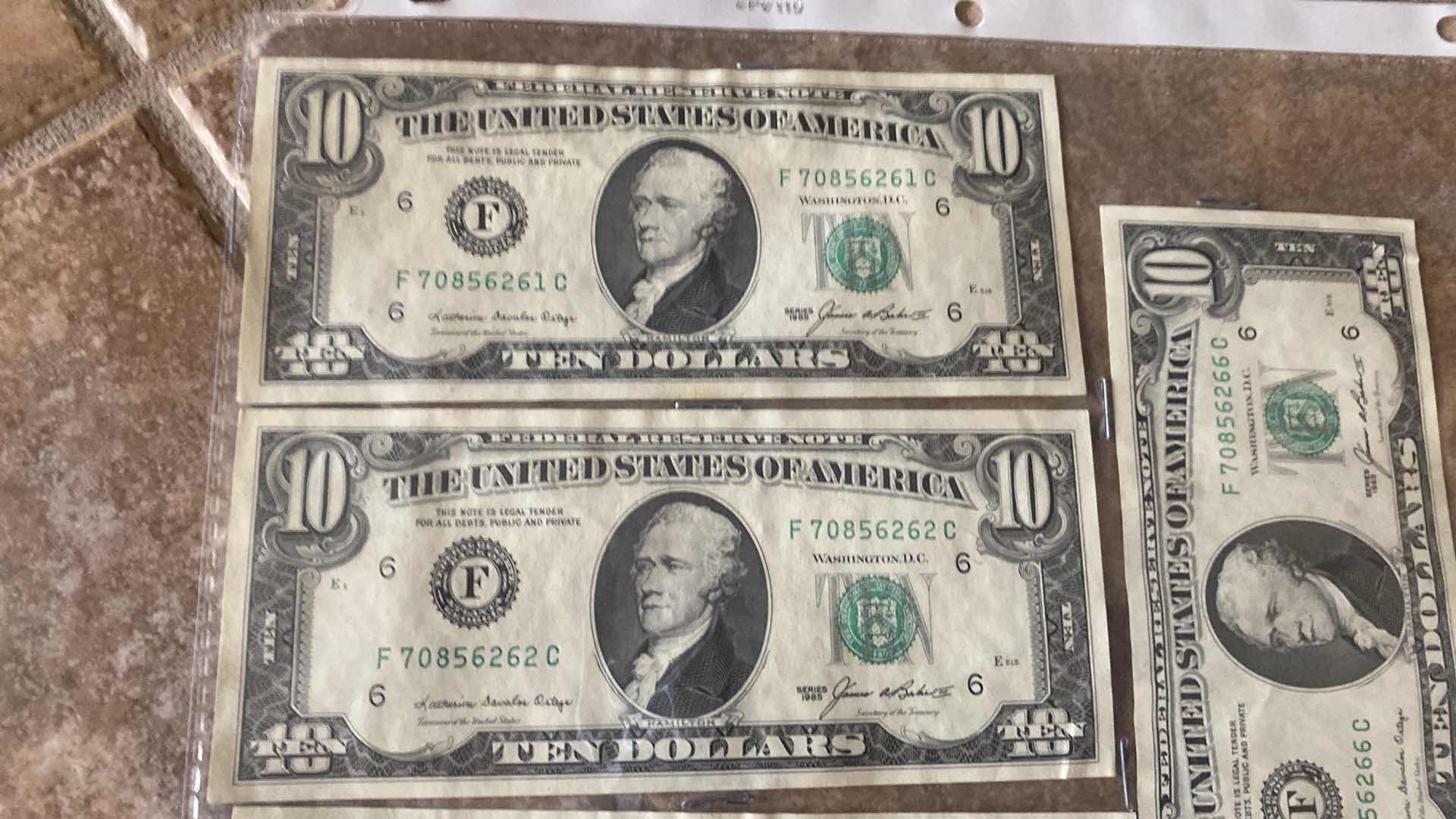 Photo 1 of 4-VINTAGE 1985 $10 BILLS