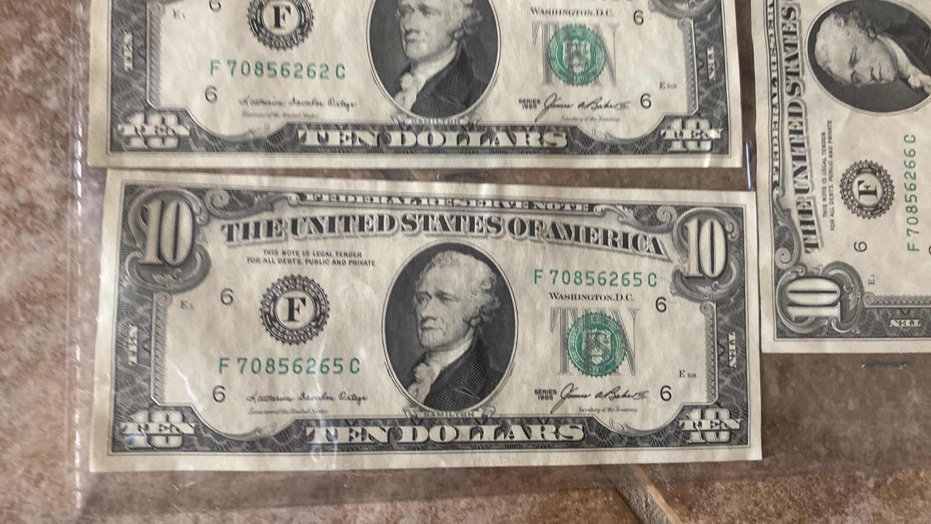 Photo 1 of 4-VINTAGE 1985 $10 BILLS