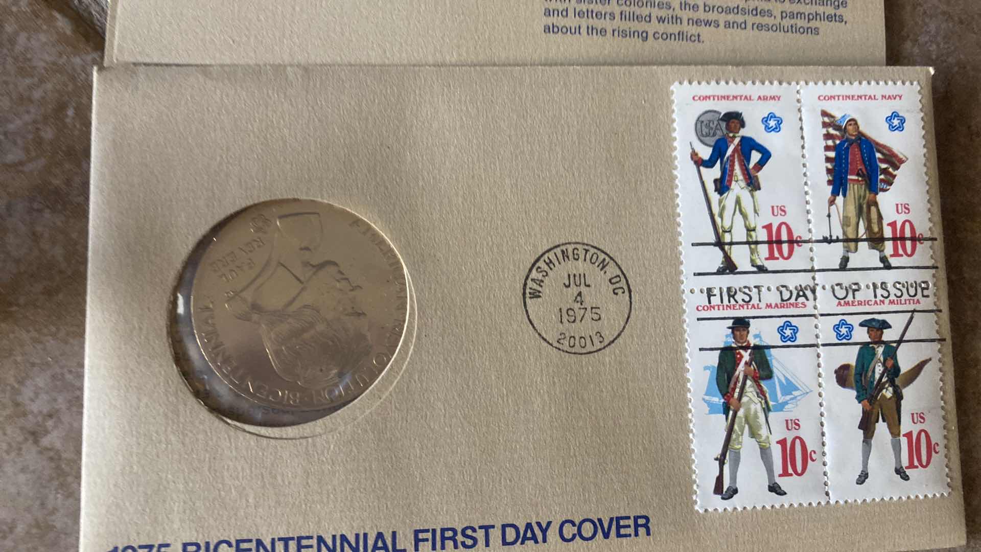 Photo 1 of 3-1975 BICENTENNIAL FIRST DAY COVER COMMEMORATIVE MEDAL AND STAMPS PAUL REVERE