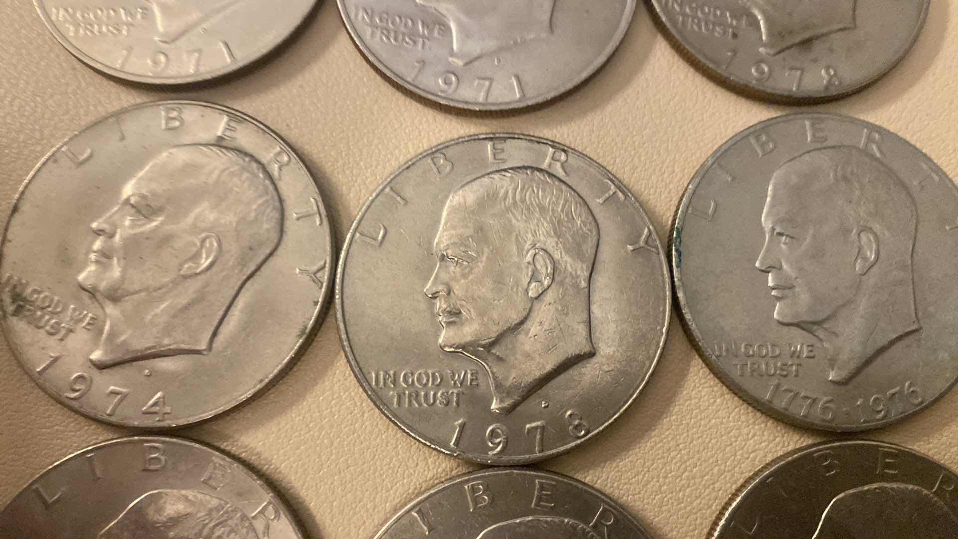 Photo 1 of 9-EISENHOWER DOLLARS YEARS RANGE FROM 1971, 1972, 1974, 1978 & BICENTENNIAL DOLLARS