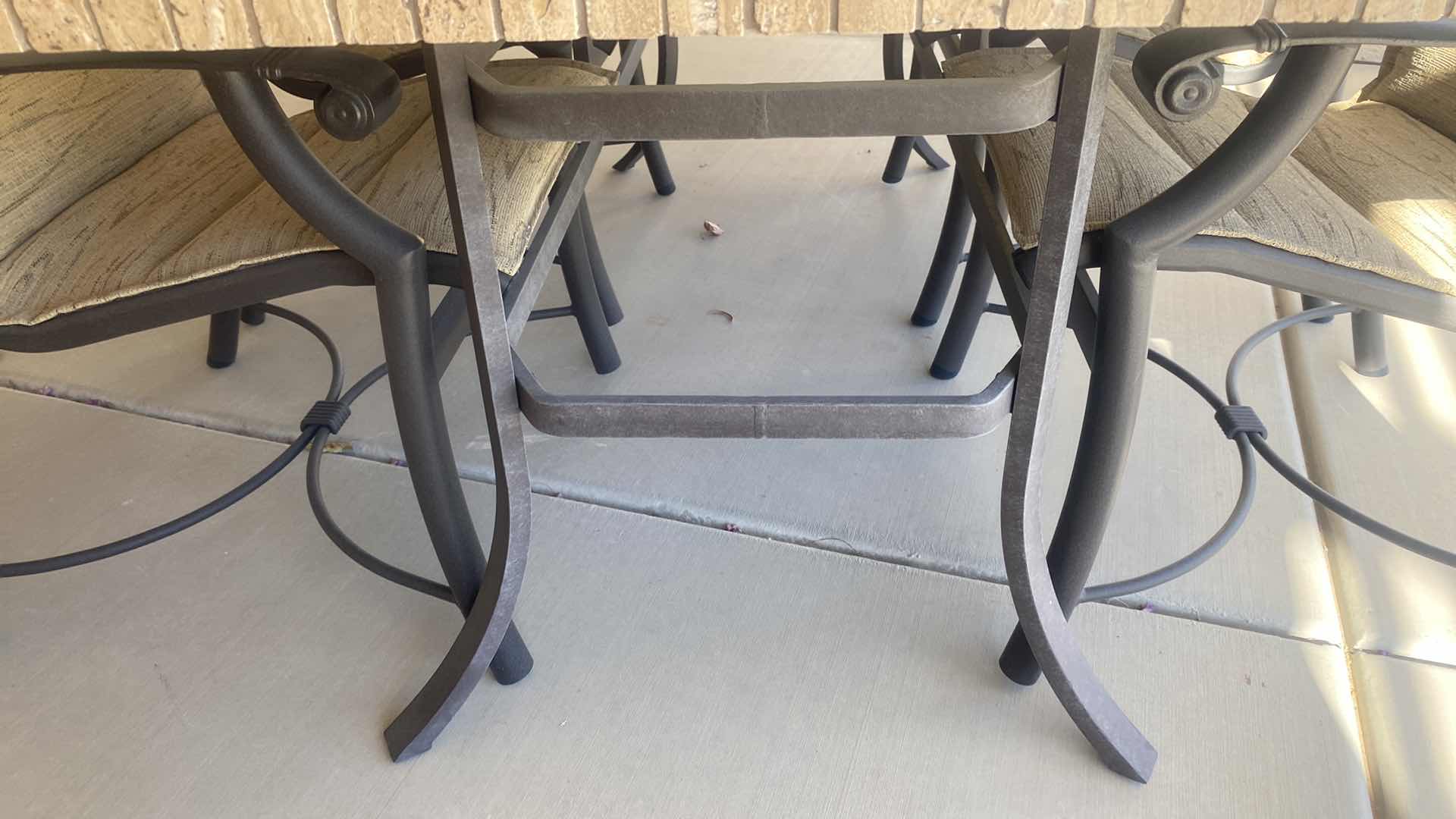 Photo 1 of MALLIN OUTDOOR DINING TABLE BRONZE COLOR CAST BASE WITH CUSTOM DESIGNED DECOR MIMOSA TABLETOP FROM MR. POOL AND MRS. PATIO 44“ X 72“ (CHAIRS SOLD SEPARATELY)