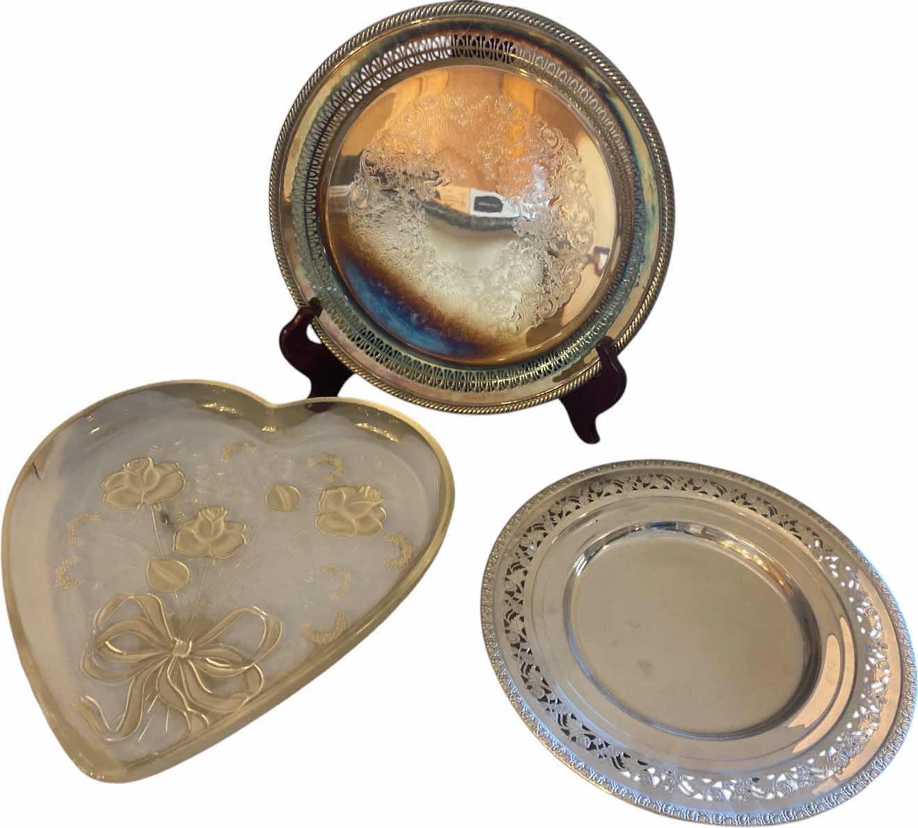 Photo 1 of INTERNATIONAL SILVER SILVER PLATED PLATTER 12” & VINTAGE MIKASA HEART TRAY