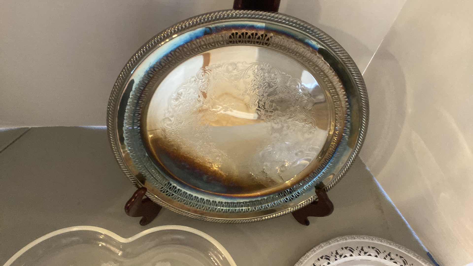 Photo 1 of INTERNATIONAL SILVER SILVER PLATED PLATTER 12” & VINTAGE MIKASA HEART TRAY