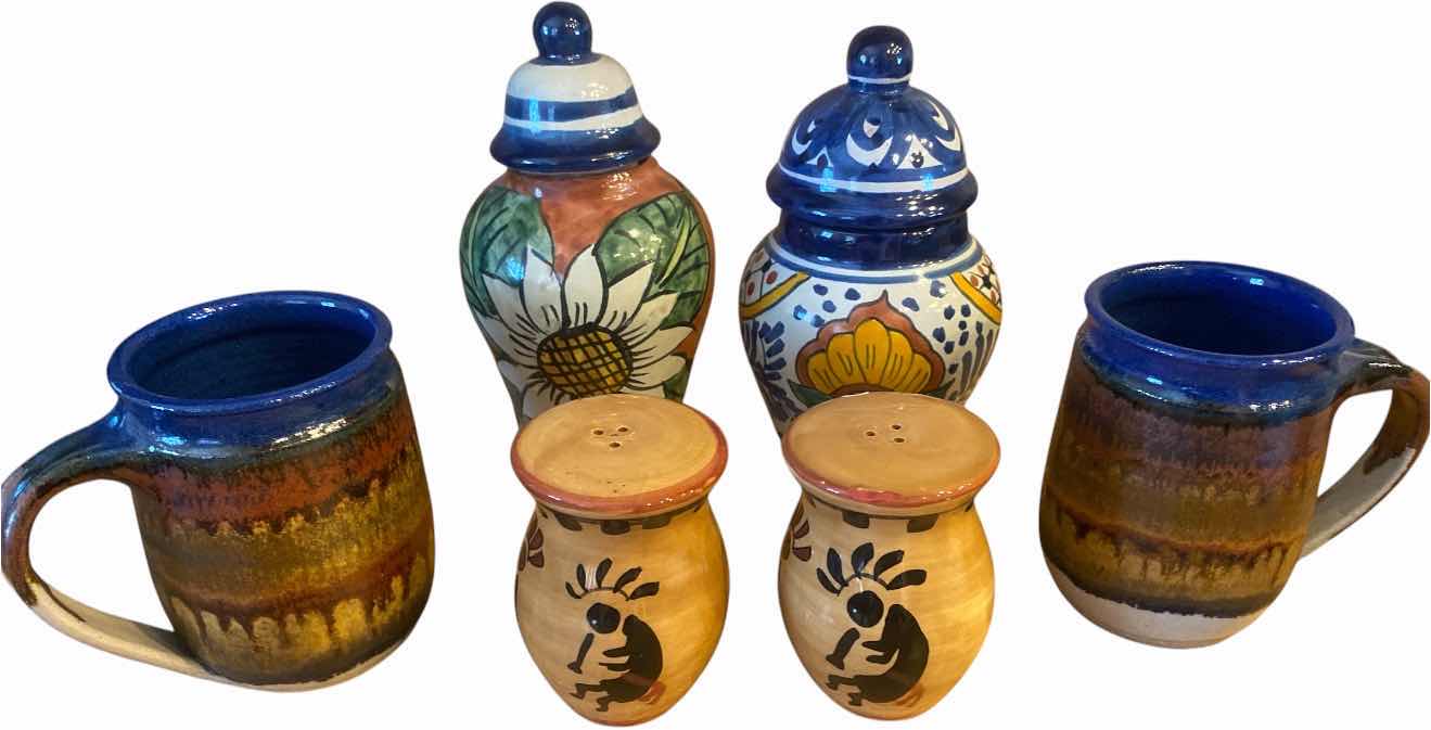 Photo 1 of 6-GLAZED AND HAND-PAINTED POTTERY TALLEST 7”