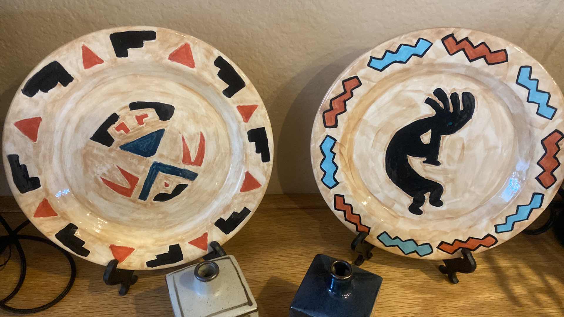 Photo 1 of 9-GLAZED AND HAND-PAINTED POTTERY DISHES 8” & MINI VASES