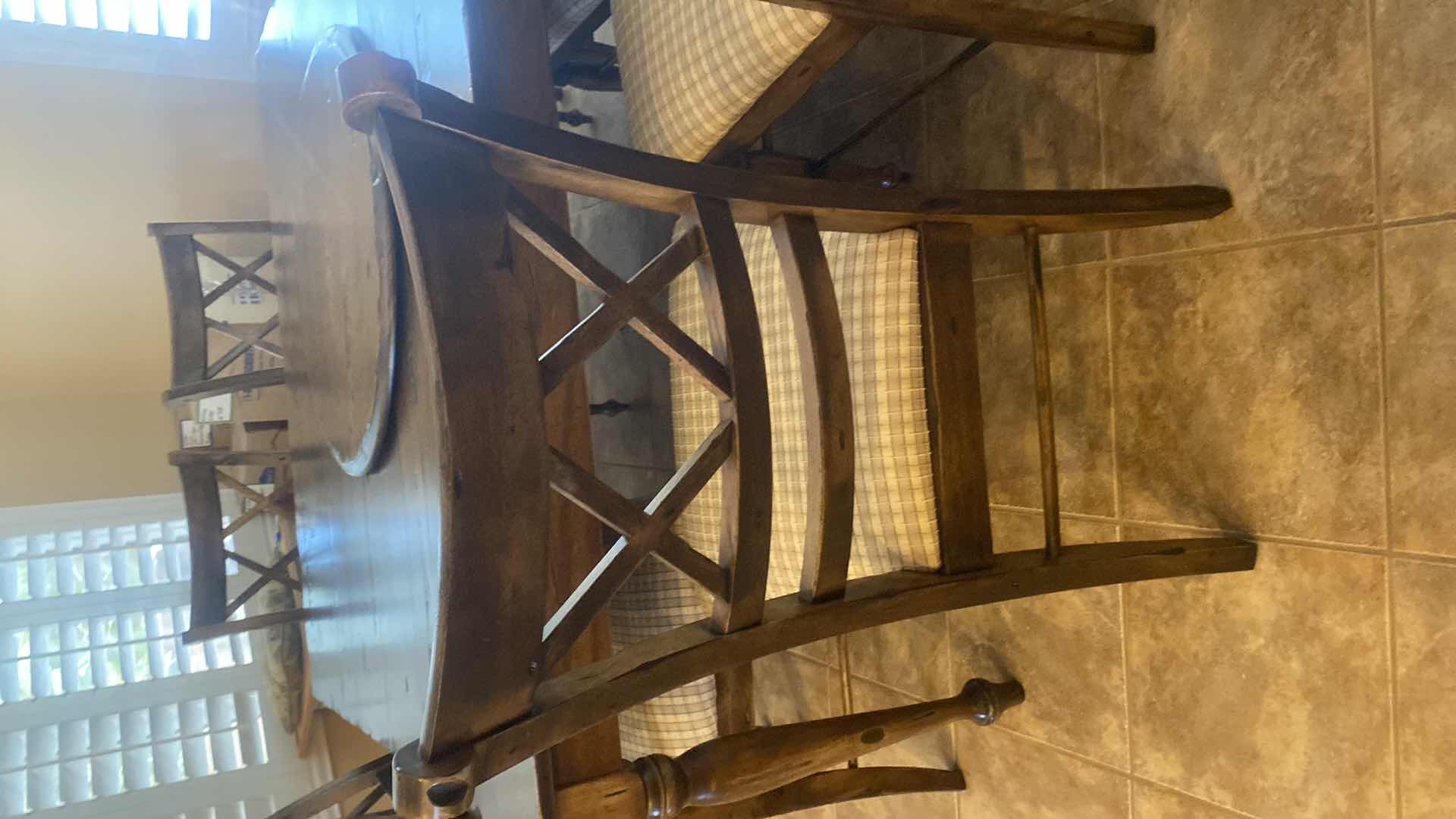 Photo 1 of BENMEX CUSTOM DISTRESSED WOOD 10 PIECE DINETTE SET TABLE 8 CHAIRS & LAZY SUSAN LEAF 20” MEASUREMENT WITHOUT LEAF 39“ X 60“