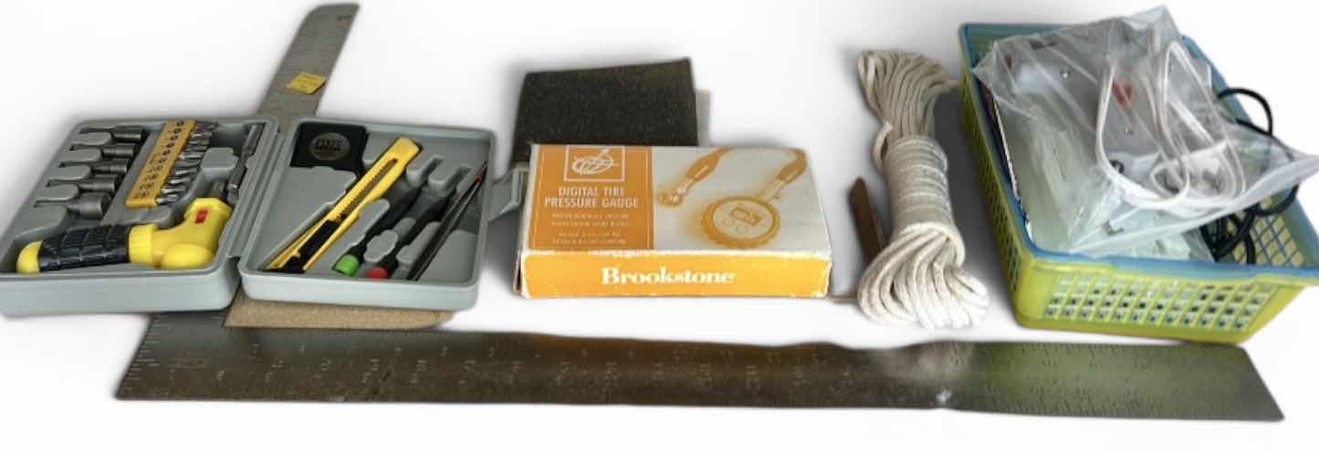 Photo 1 of GARAGE ITEMS- DIGITAL TIRE, PRESSURE GAUGE, GLUE GUN, GLUE STICKS, MINI TOOL KIT AND ANGLE