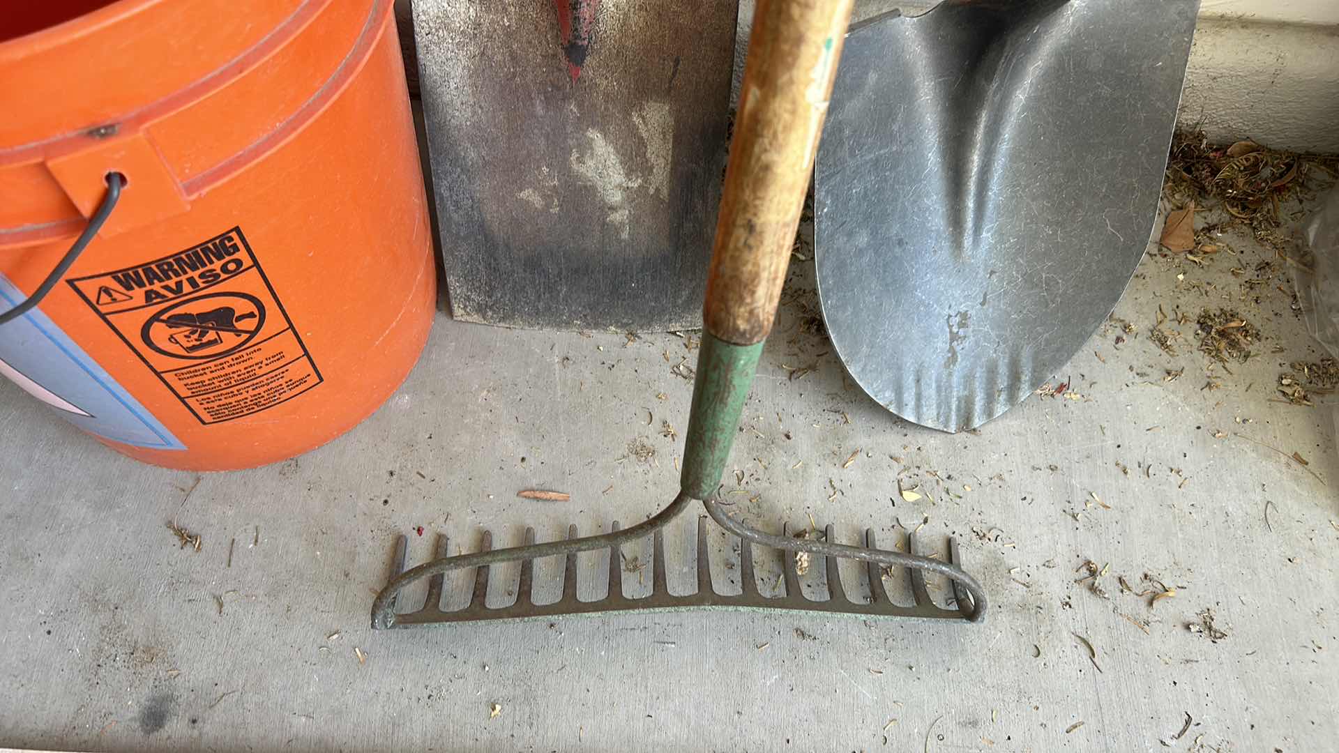 Photo 1 of GARDENING TOOLS – RAKE, SHOVELS, BUCKET, AND MORE
