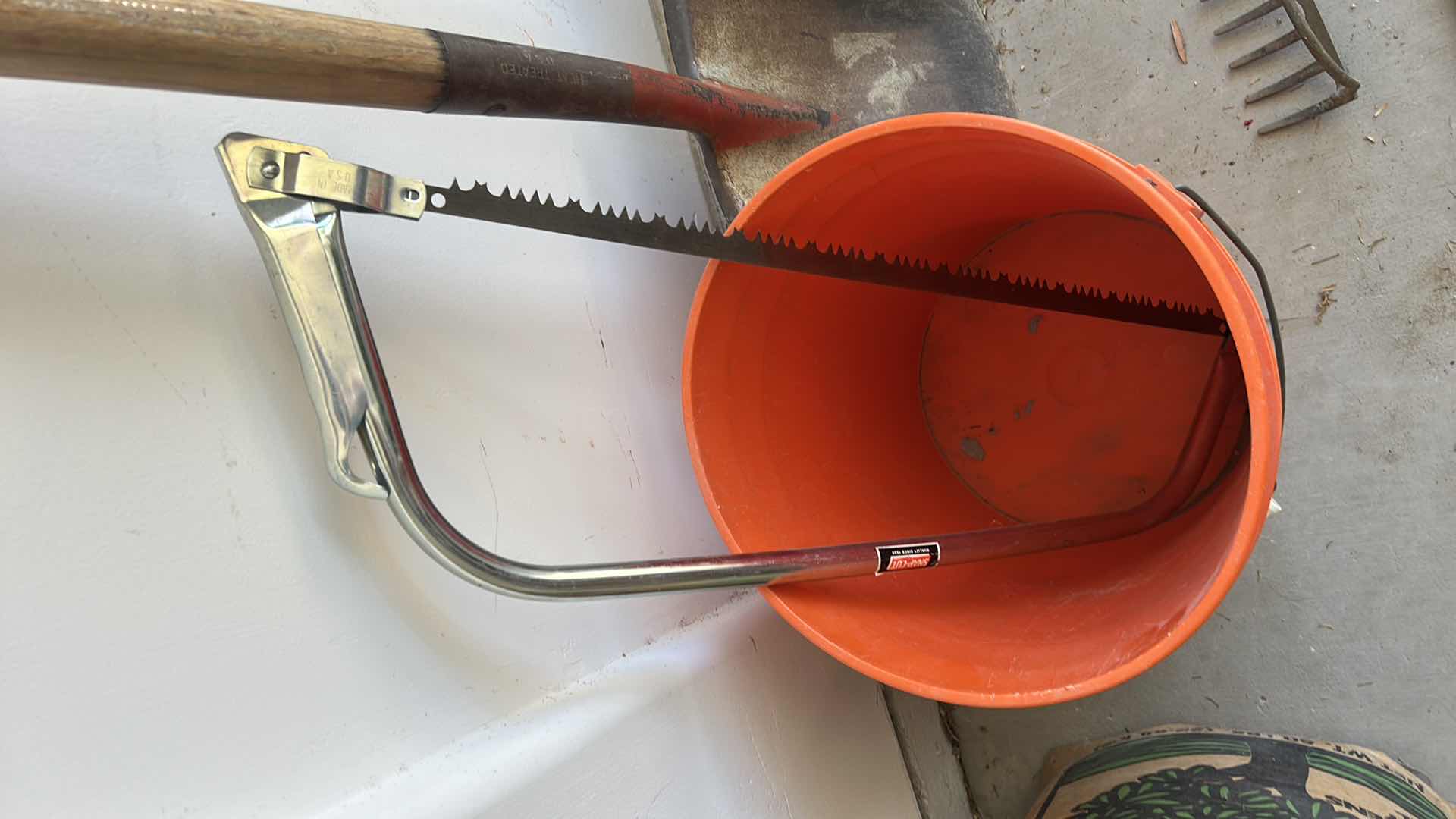 Photo 1 of GARDENING TOOLS – RAKE, SHOVELS, BUCKET, AND MORE
