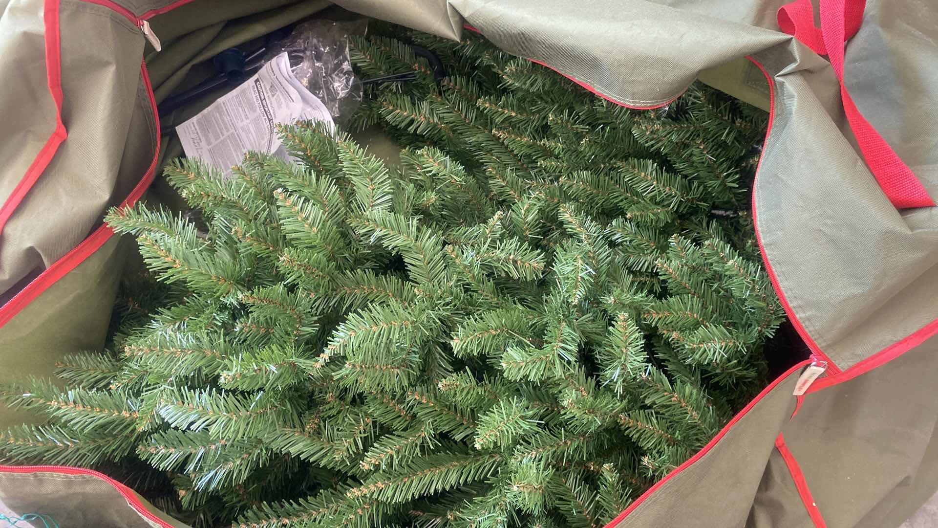 Photo 1 of ARTIFICIAL CHRISTMAS TREE APPROXIMATELY 6 FEET AND TWO WREATHS - INCLUDES STORAGE BAG