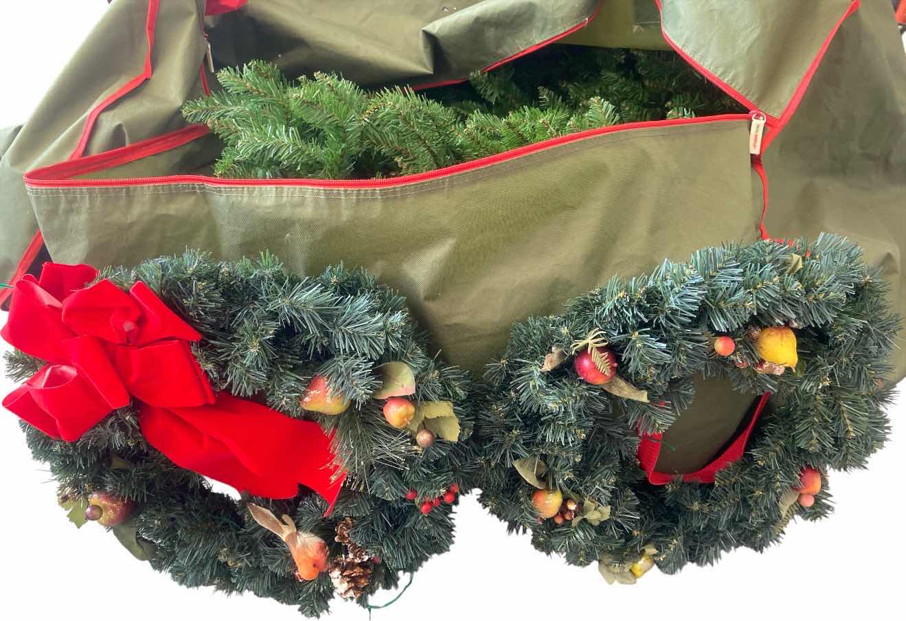 Photo 1 of ARTIFICIAL CHRISTMAS TREE APPROXIMATELY 6 FEET AND TWO WREATHS - INCLUDES STORAGE BAG