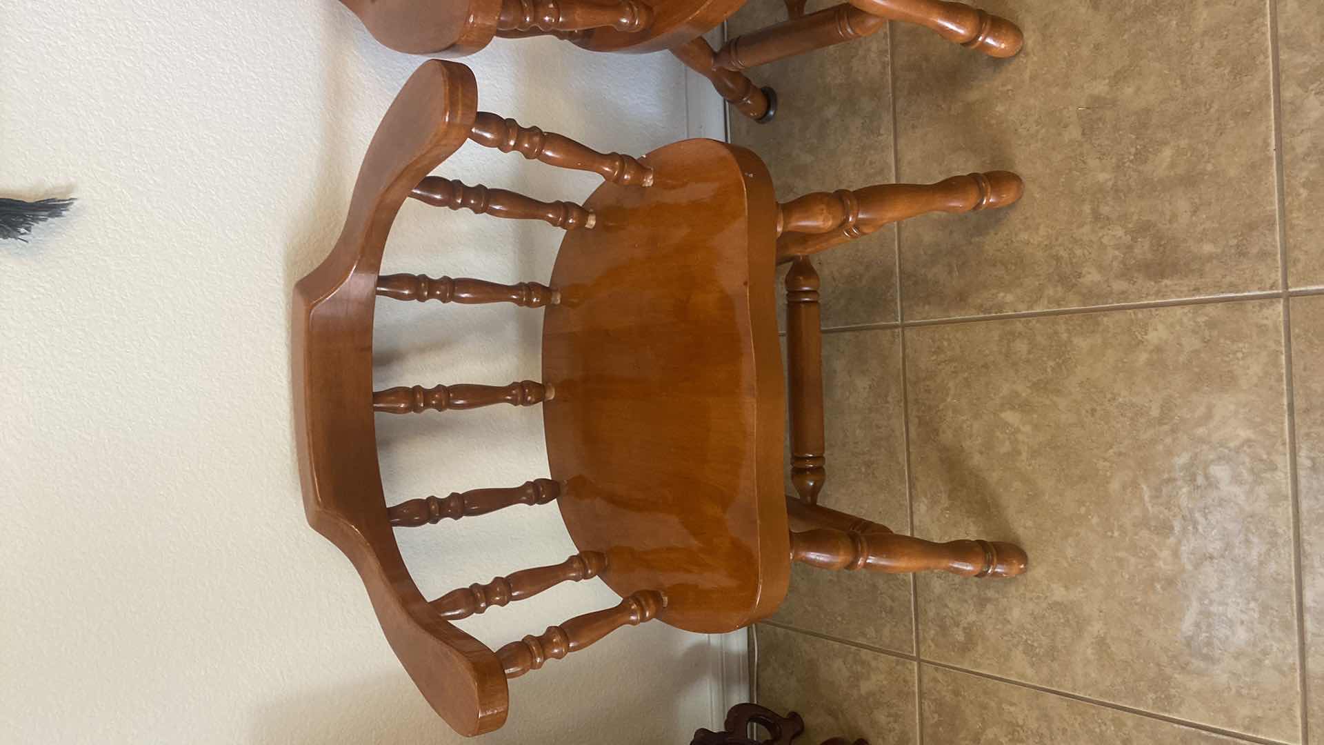Photo 1 of HONEY MAPLE FINISH SOLID WOOD CAPTAINS ARMCHAIRS (2)