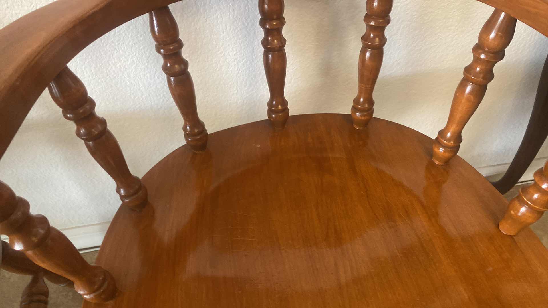 Photo 1 of HONEY MAPLE FINISH SOLID WOOD CAPTAINS ARMCHAIRS (2)