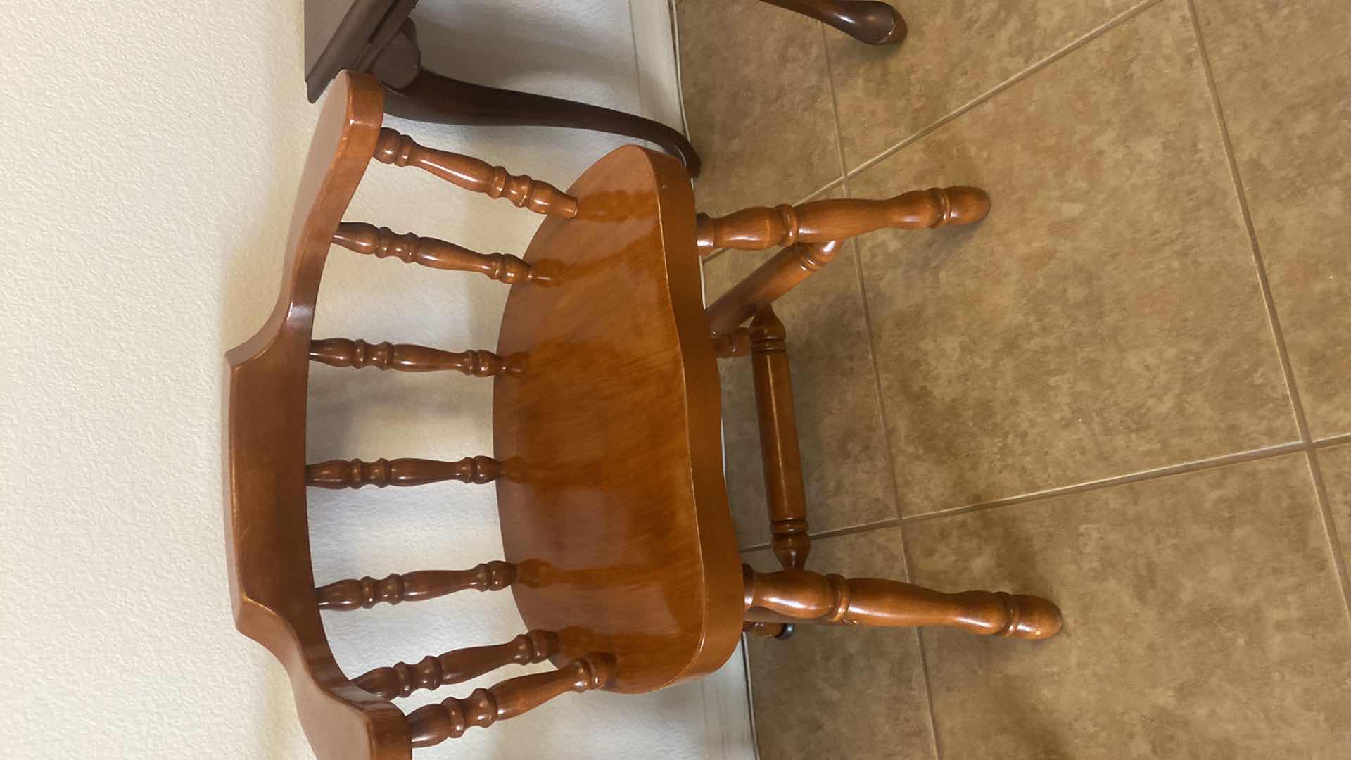 Photo 1 of HONEY MAPLE FINISH SOLID WOOD CAPTAINS ARMCHAIRS (2)