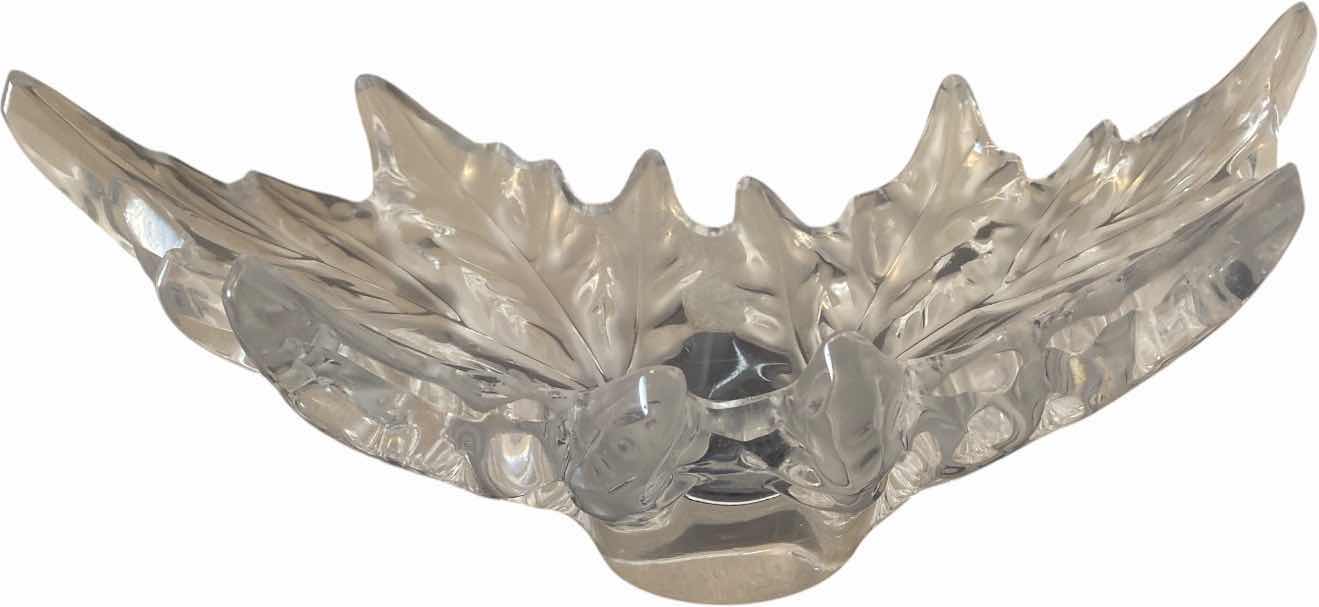 Photo 1 of LARGE VINTAGE LALIQUE CHAMPS-ELYSEES CLEAR CRYSTAL CENTERPIECE BOWL WITH FROSTED LEAF MOTIF ETCHED LALIQUE FEANCE 18” X 7 1/2”