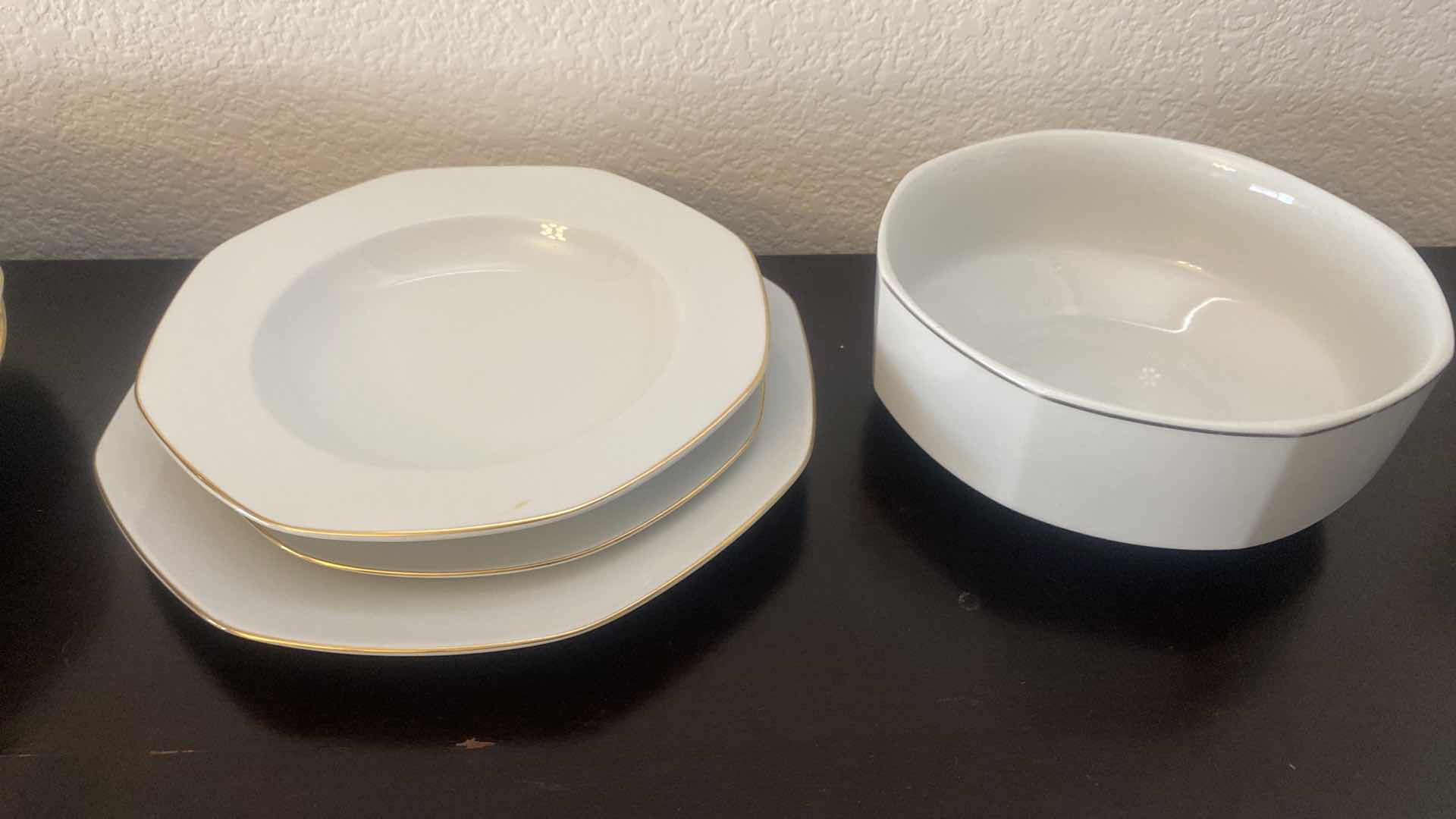 View 2 of 44 CROWN PORCELAIN 10 1/4 INCH DINNER PLATES WITH SALAD PLATES SOUP BOWLS AND SAUCERS, CUPS SUGAR AND CREAMER & PLATTER MADE IN THAILAND