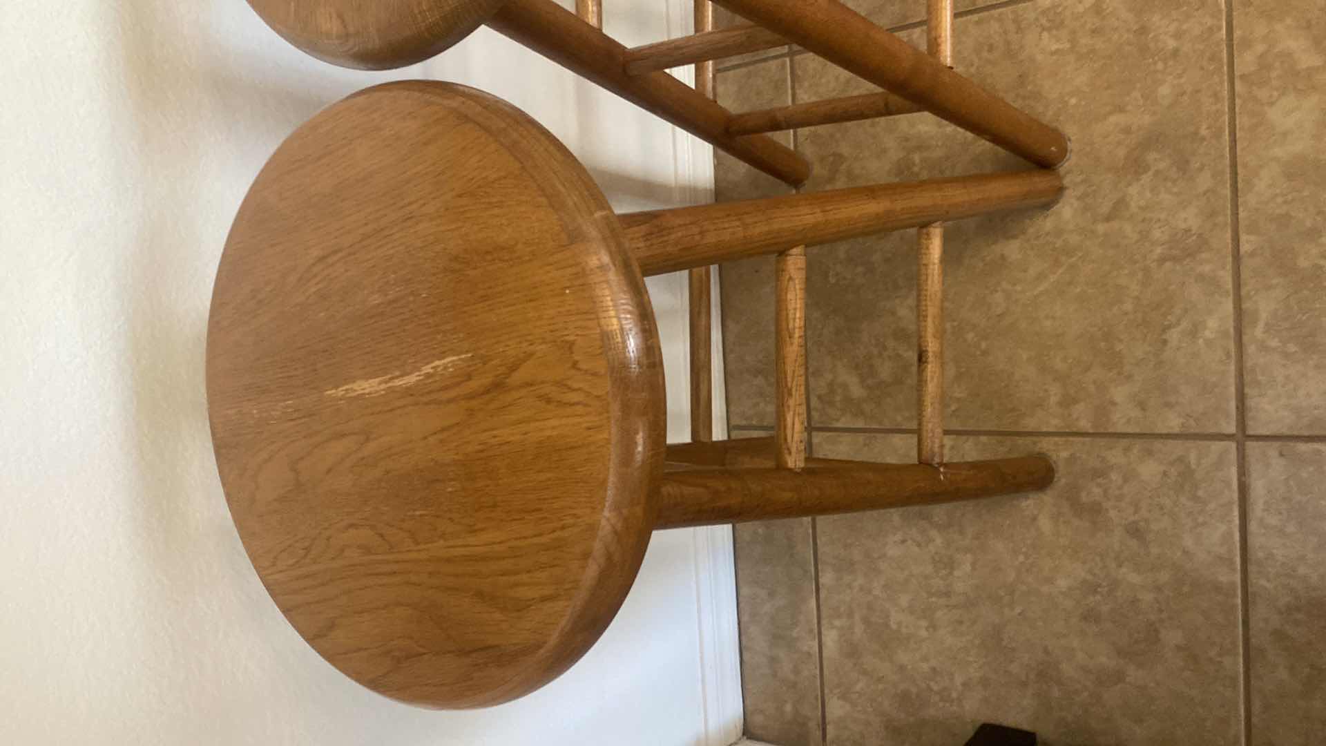 Photo 1 of SOLID ROUND TOP WOOD BARSTOOLS (2) H30”