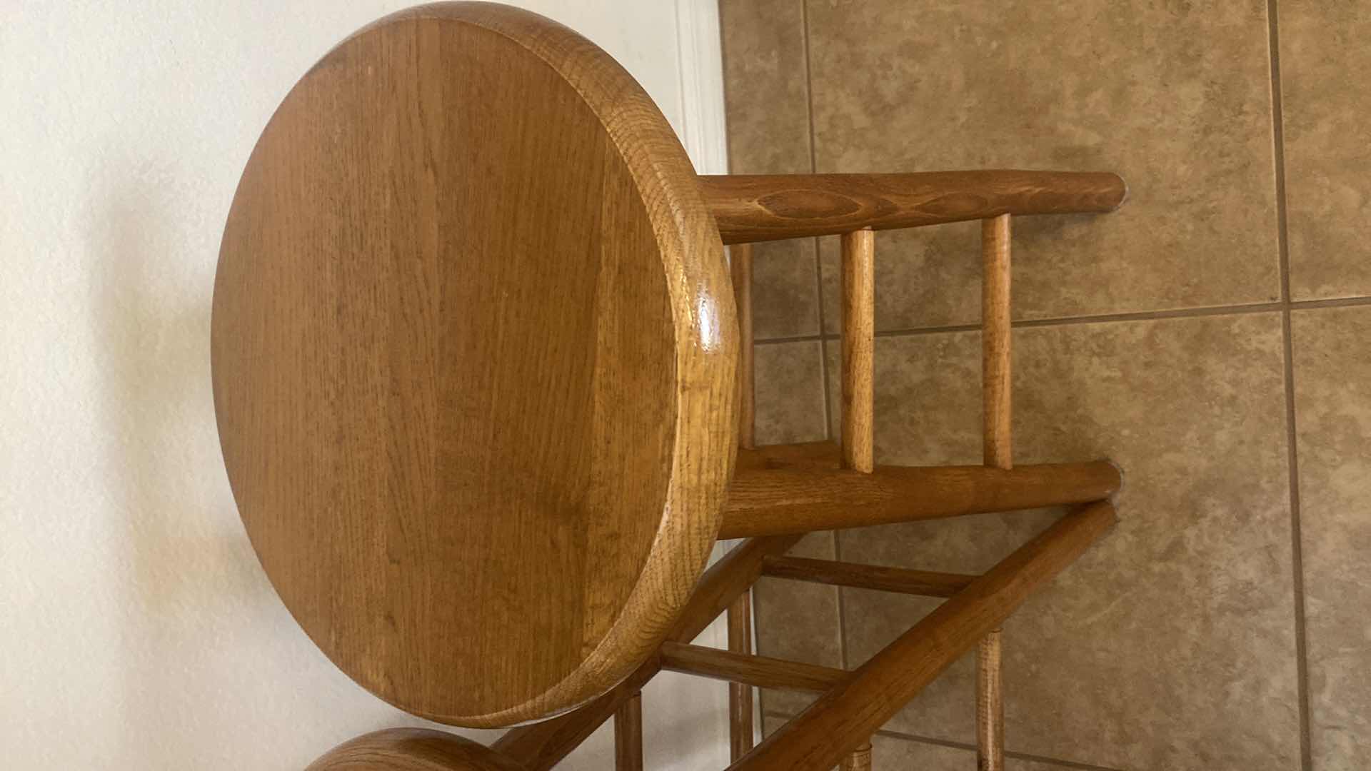 Photo 1 of SOLID ROUND TOP WOOD BARSTOOLS (2) H30”