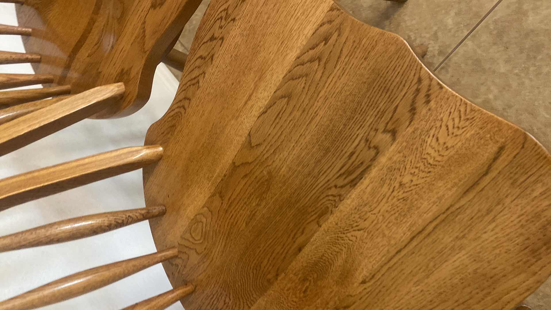 View 3 of SOLID OAK WINDSOR STYLE SWIVEL BARSTOOLS SEAT HEIGHT 30” (2)