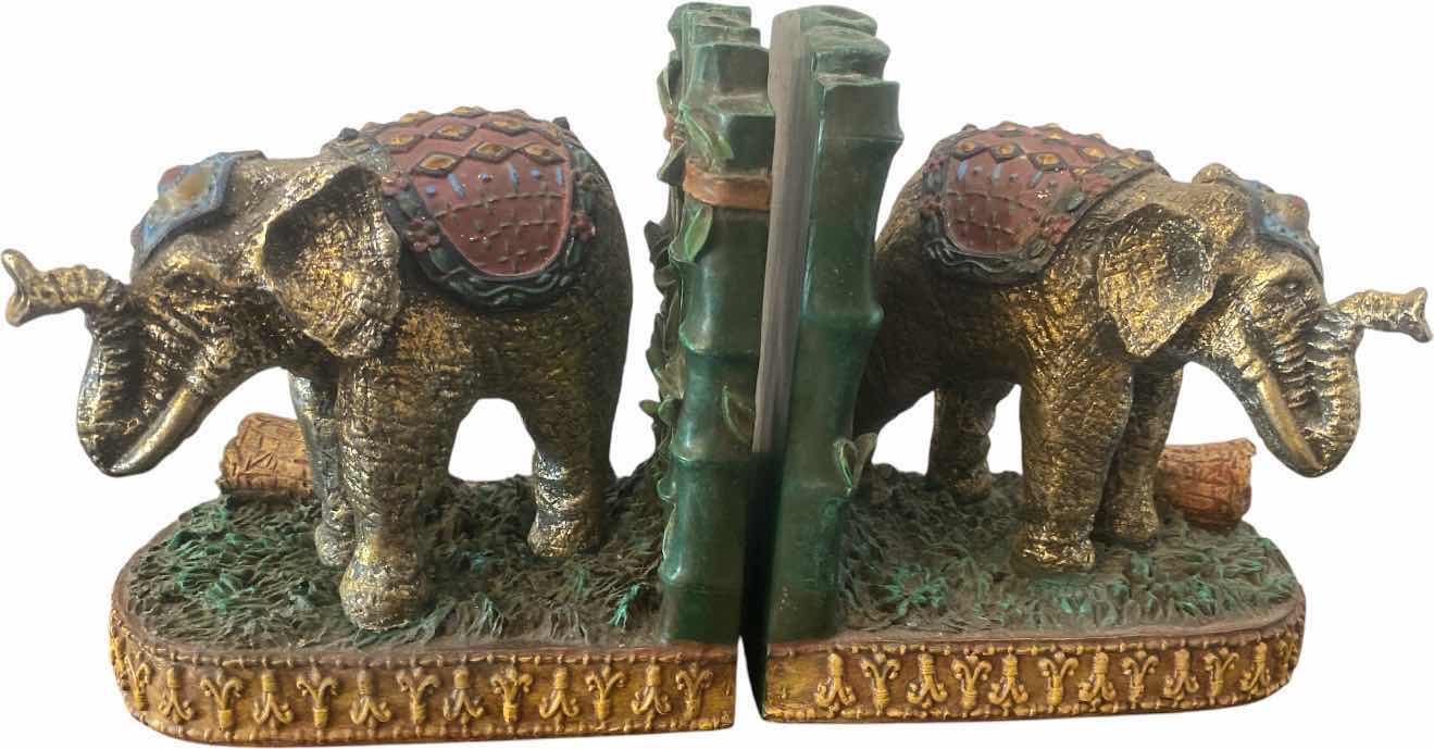 Photo 1 of HEAVY BOOK ENDS WITH ELEPHANTS 5” X 5 1/2”