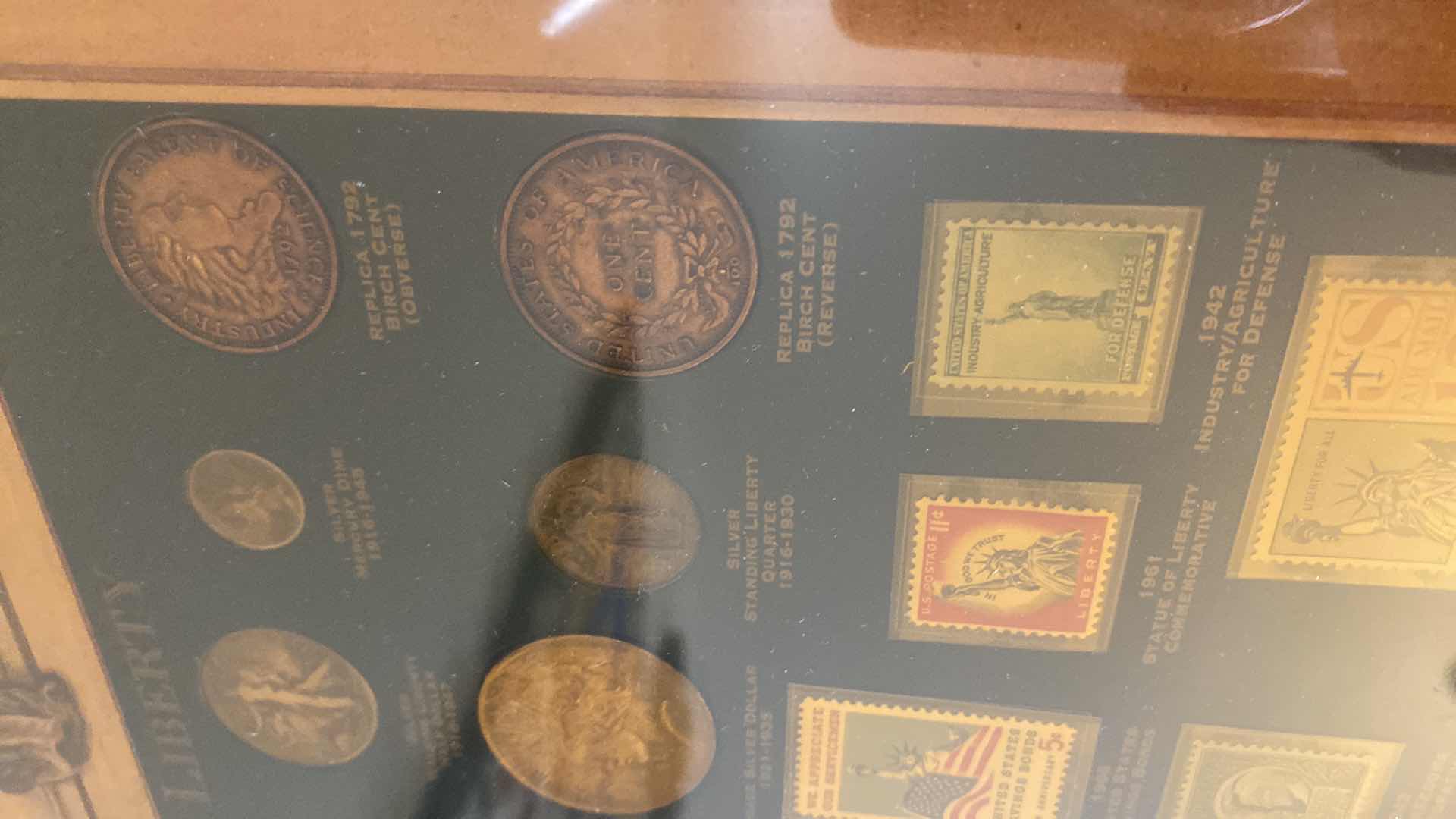 Photo 1 of 2- FRAMED THE BIRTH OF A NATION IN LIBERTY COINS AND STAMPS 12“ x 15“ EACH