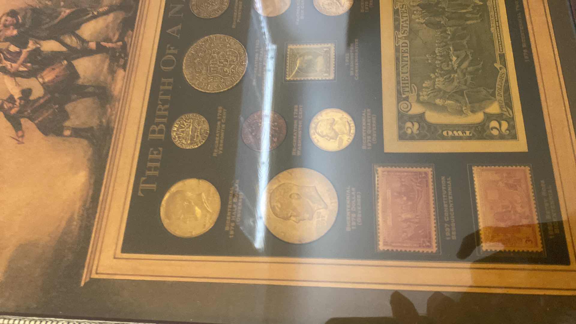 Photo 1 of 2- FRAMED THE BIRTH OF A NATION IN LIBERTY COINS AND STAMPS 12“ x 15“ EACH