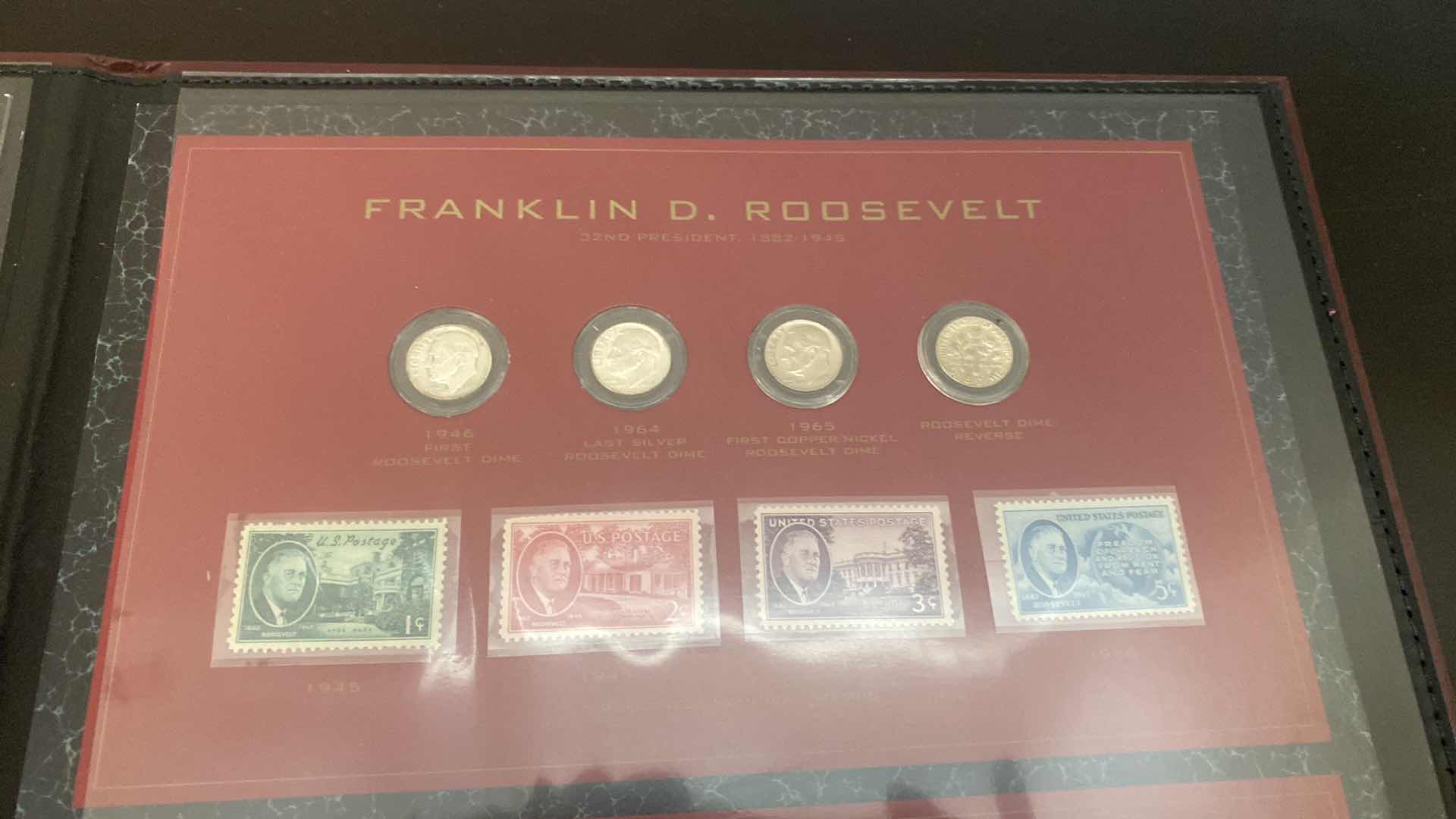 Photo 1 of PRESIDENTIAL COMMEMORATIVE COIN AND STAMP PORTFOLIO LINCOLN, WASHINGTON, JEFFERSON, KENNEDY, ROOSEVELT, AND EISENHOWER