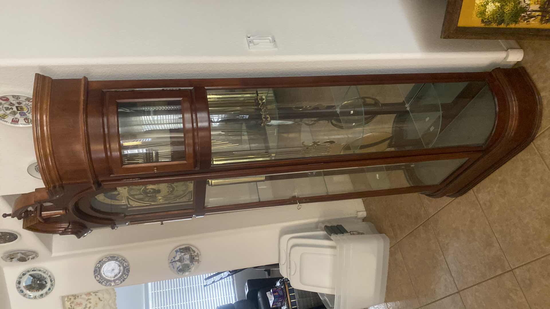 Photo 1 of RIDGEWAY “ RICHARDSON I” CURIO CABINET GRANDFATHER CLOCK 36“ x 12 1/2“ H 86”