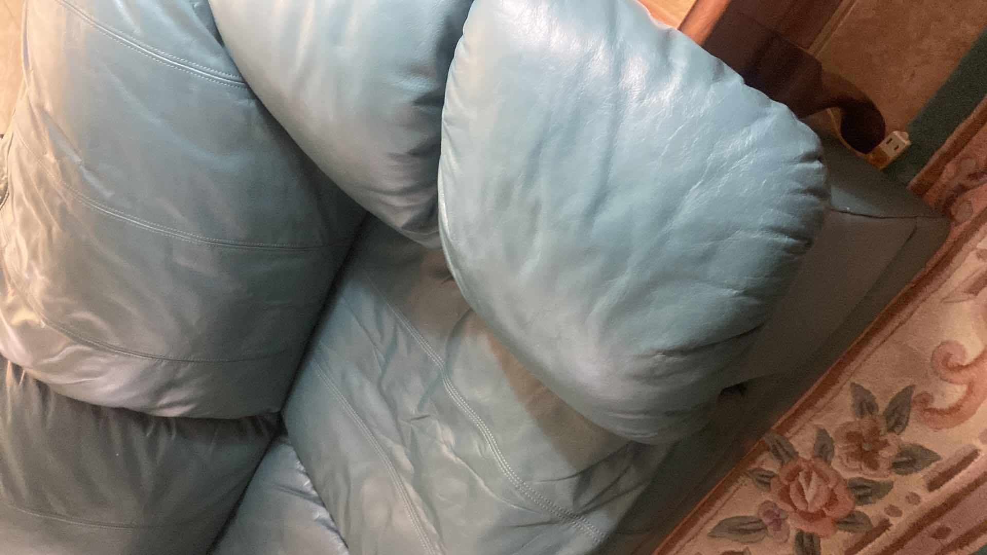 Photo 1 of SHEFFIELD CURVED SECTIONAL SOFA 57 TEAL LEATHER 92“ X 92“