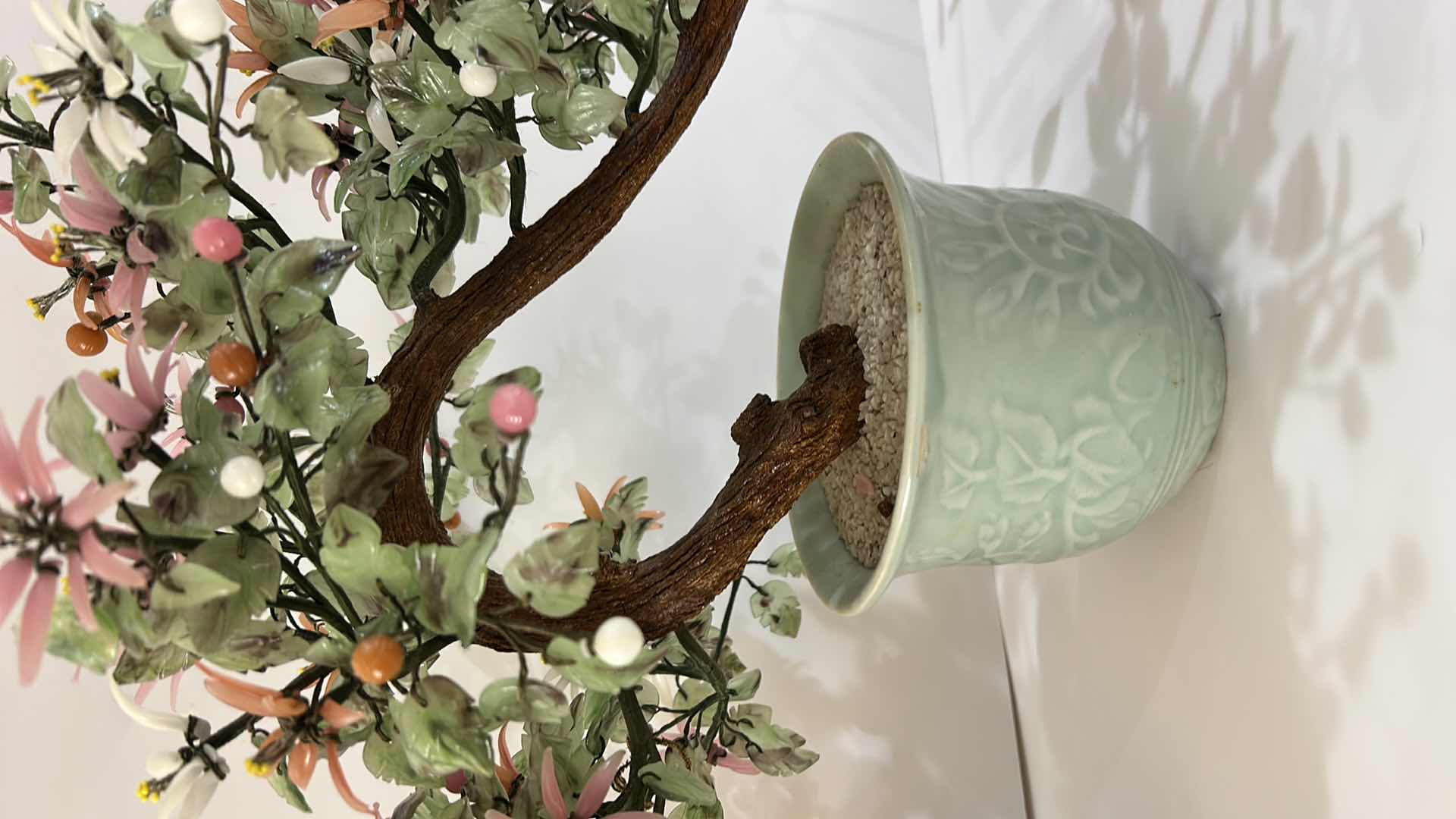 Photo 1 of VINTAGE HANDCRAFTED GEMSTONE BONSAI TREE WITH COLORFUL FLORAL ACCENTS DECORATIVE CELADON-STYLE CERAMIC POT H15”
ESTIMATED RETAIL VALUE: $125 H15”