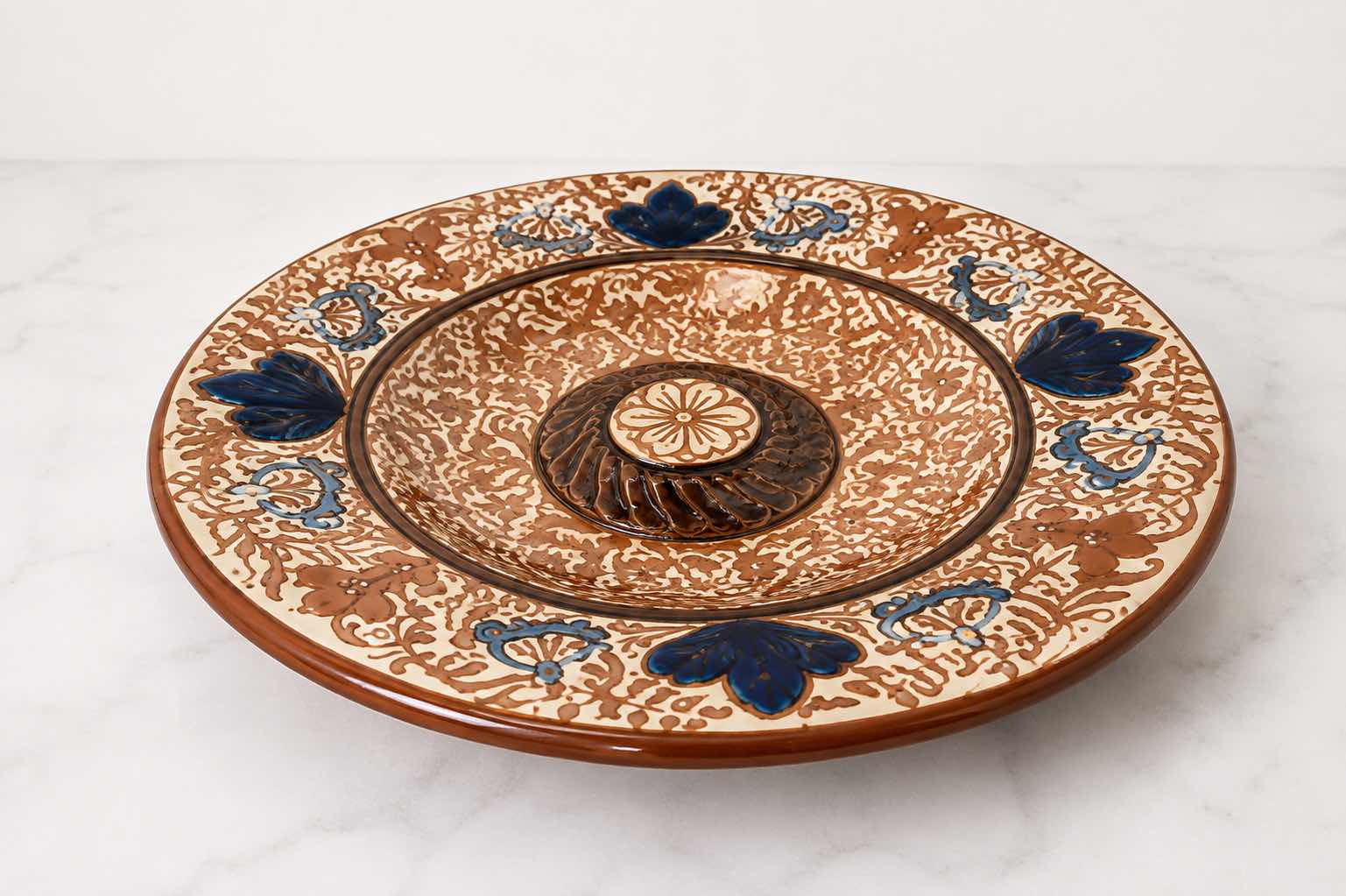 Photo 1 of VINTAGE HISPANO-MORESQUE STYLE CERAMIC WALL PLATTER, HAND-PAINTED IN MANISES, SPAIN BY THE GIMENO RÍOS WORKSHOP. 11.5” $300 - $400