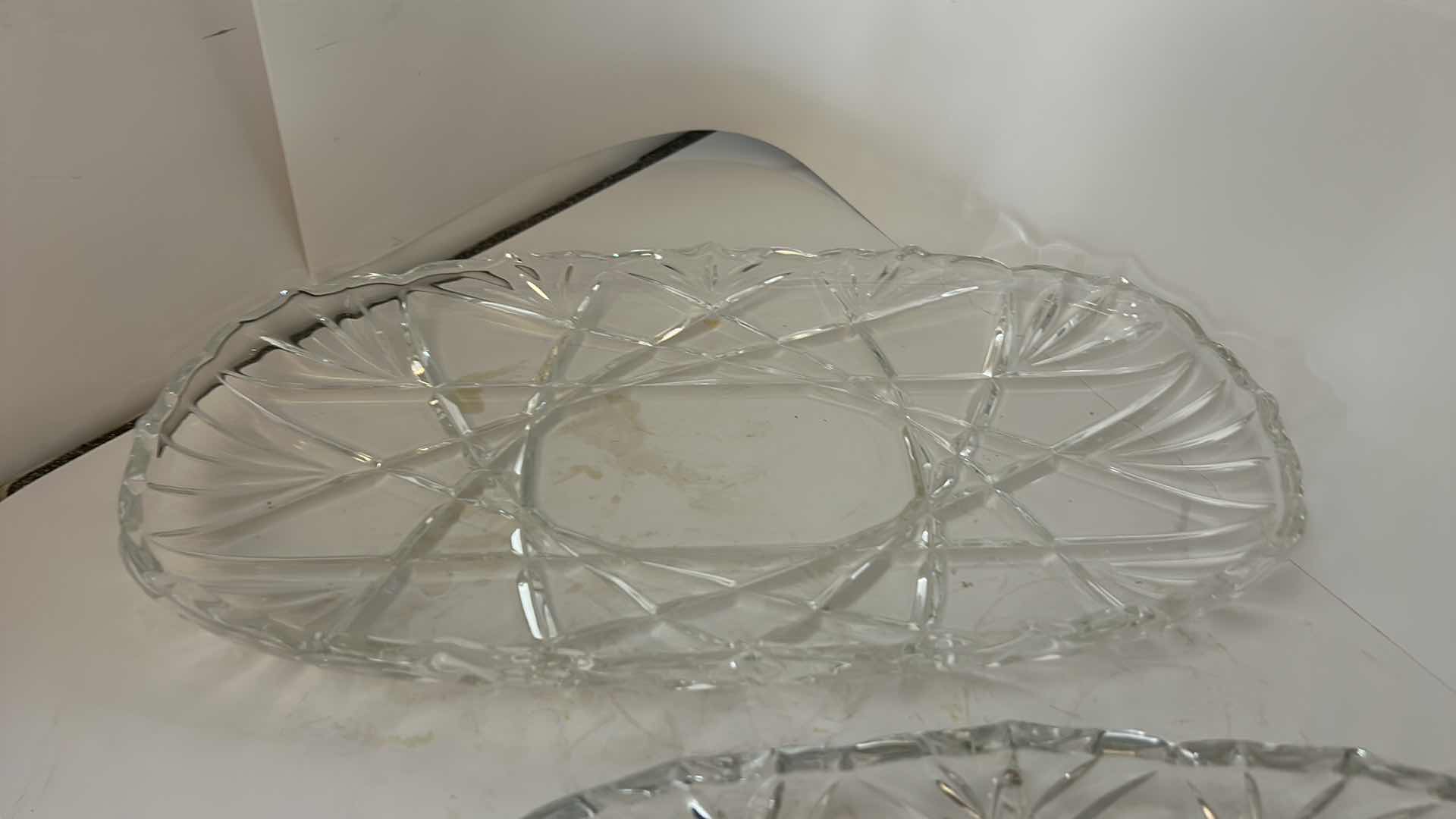 Photo 1 of 2 VINTAGE CUT CRYSTAL SERVING PLATTER SET WITH INTRICATE STARBURST & GEOMETRIC DESIGN