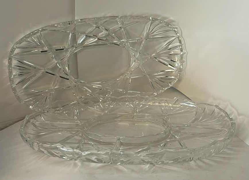Photo 1 of 2 VINTAGE CUT CRYSTAL SERVING PLATTER SET WITH INTRICATE STARBURST & GEOMETRIC DESIGN