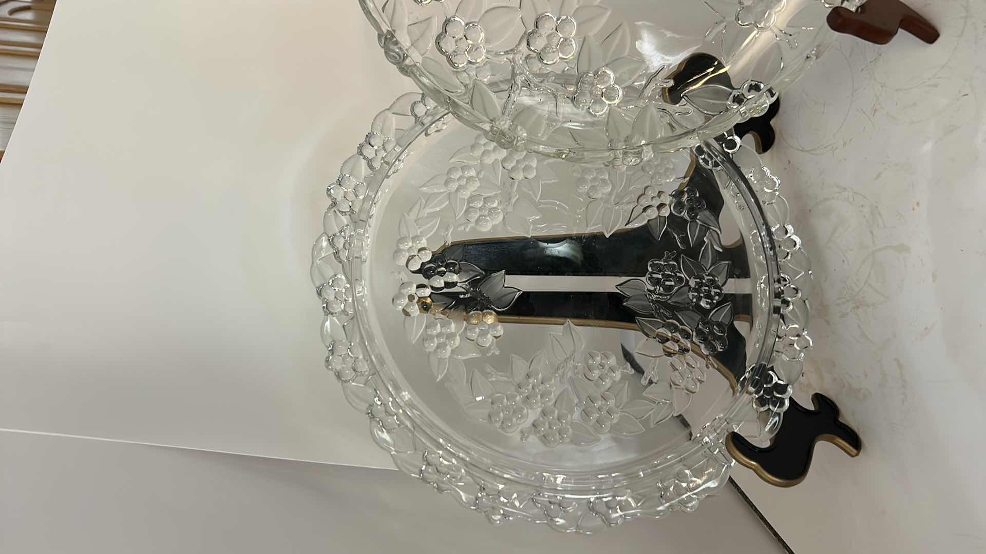 Photo 1 of PAIR OF CLEAR GLASS SERVING PLATES WITH RAISED FLORAL & LEAF DESIGN