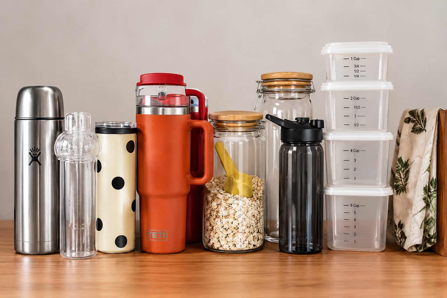 Photo 1 of ASSORTED DRINKWARE & KITCHEN STORAGE INCLUDING INSULATED TUMBLERS, TRAVEL BOTTLES, & MORE